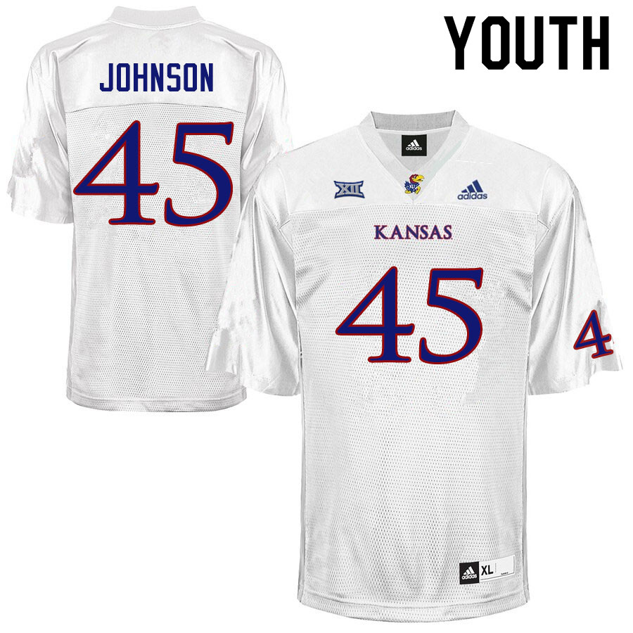 Youth #45 Issaiah Johnson Kansas Jayhawks College Football Jerseys Sale-White - Click Image to Close